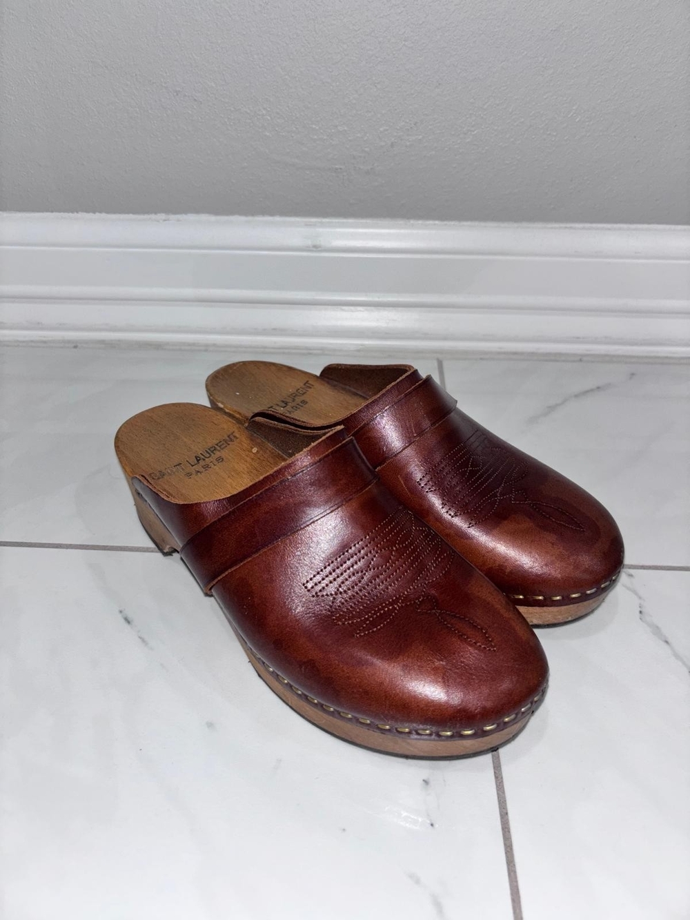 Saint Laurent Women’s Brown Leather Clogs